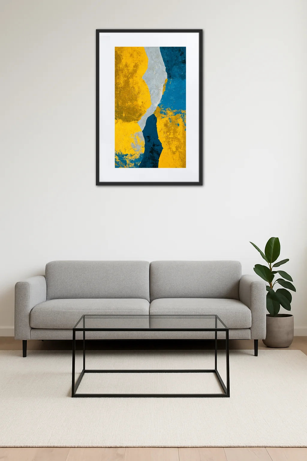 Tableau Abstrait Jaune Et Bleu