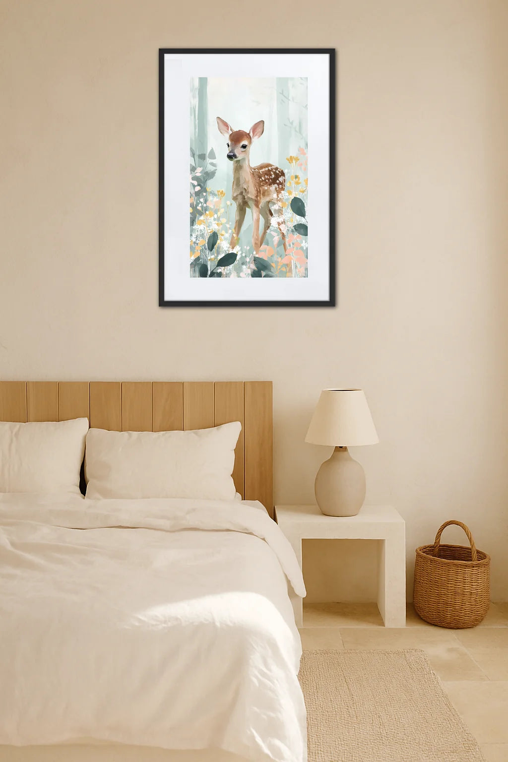 Tableau cerf enfant dans une chambre beige