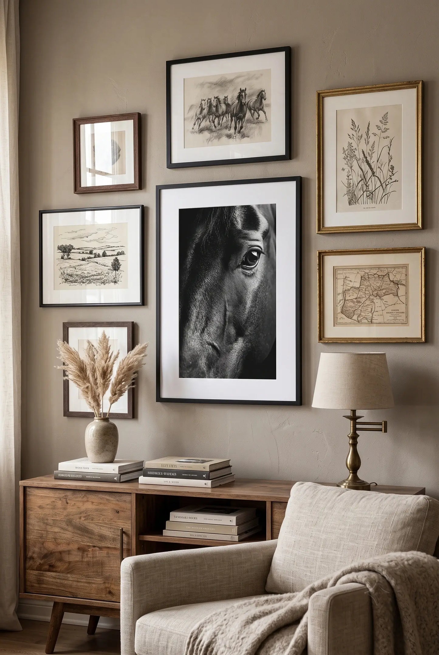 Tableau Cheval Noir et Blanc Regard