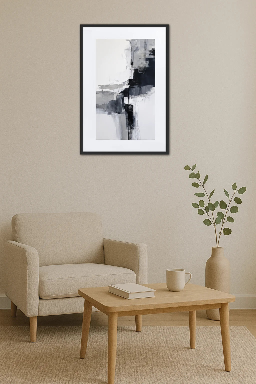 Tableau Contemporain Gris Noir Et Blanc