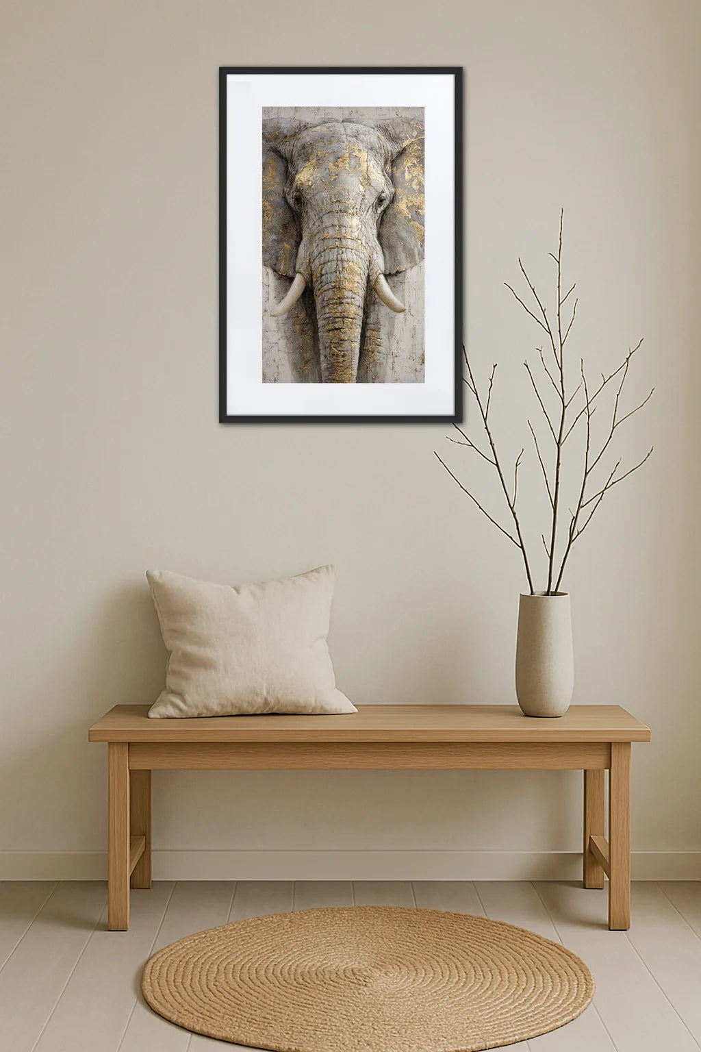 Tableau éléphant doré dans un salon