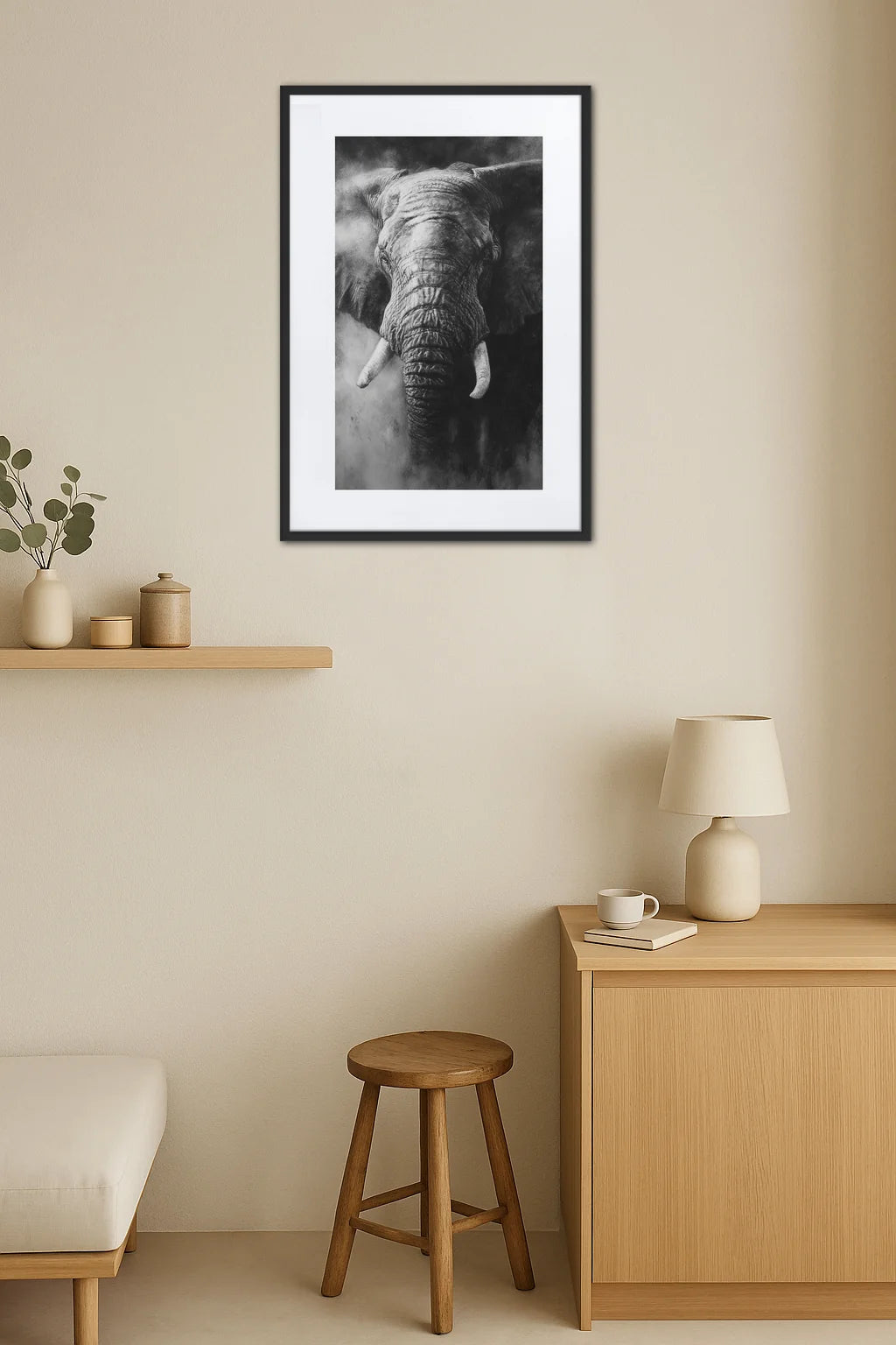 Tableau fusain éléphant