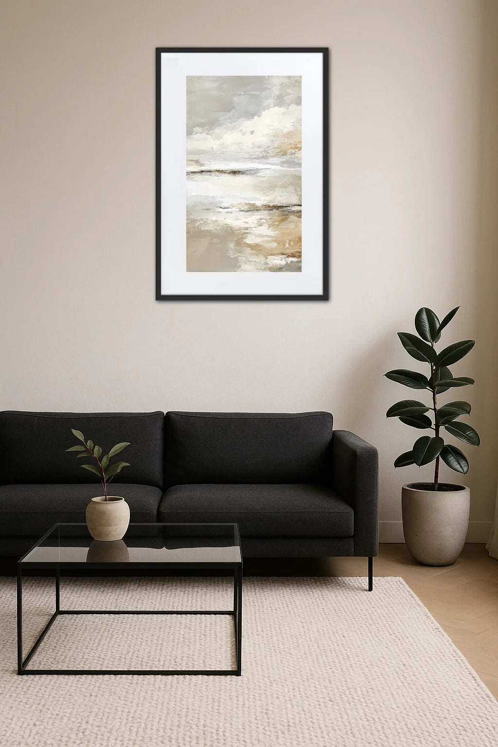 Tableau Abstrait Blanc Et Beige