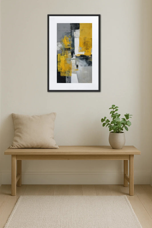 Tableau Abstrait Jaune Et Gris
