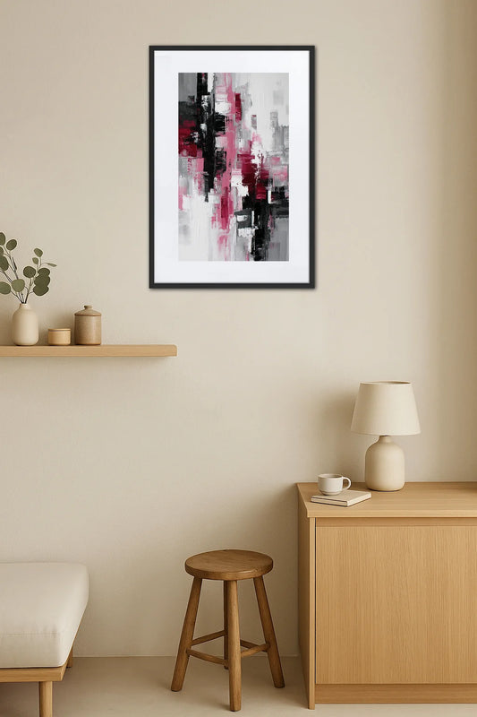 Tableau Abstrait Rouge Noir Gris Blanc