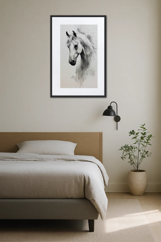 Tableau Aquarelle Cheval Noir et Blanc 