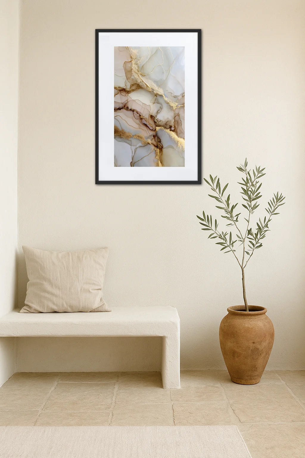 Tableau Beige Blanc Doré