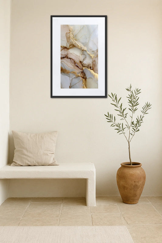 Tableau Beige Blanc Doré