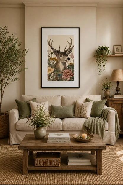 Tableau Cerf avec Fleurs