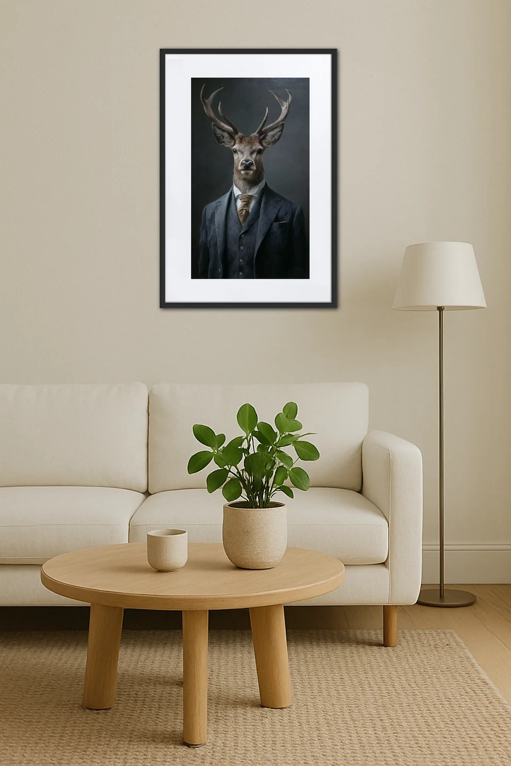 tableau cerf en costume style portrait élégant