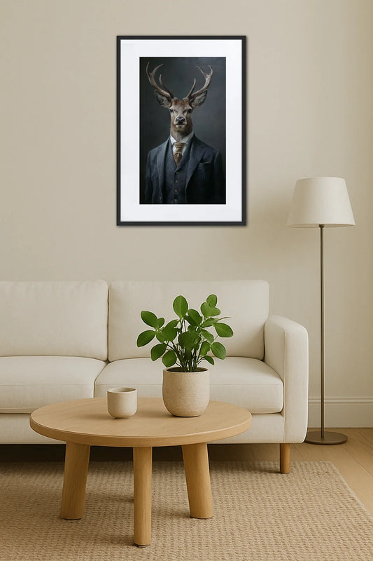 tableau cerf en costume style portrait élégant