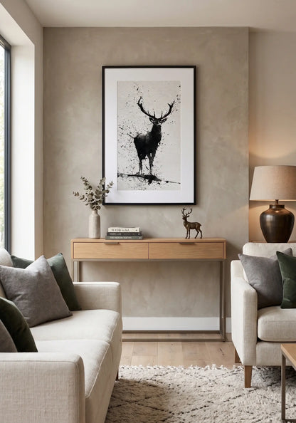 Tableau Cerf Noir et Blanc Encre de Chine