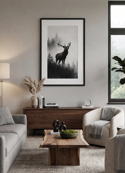 Tableau Cerf Noir et Blanc Estampe