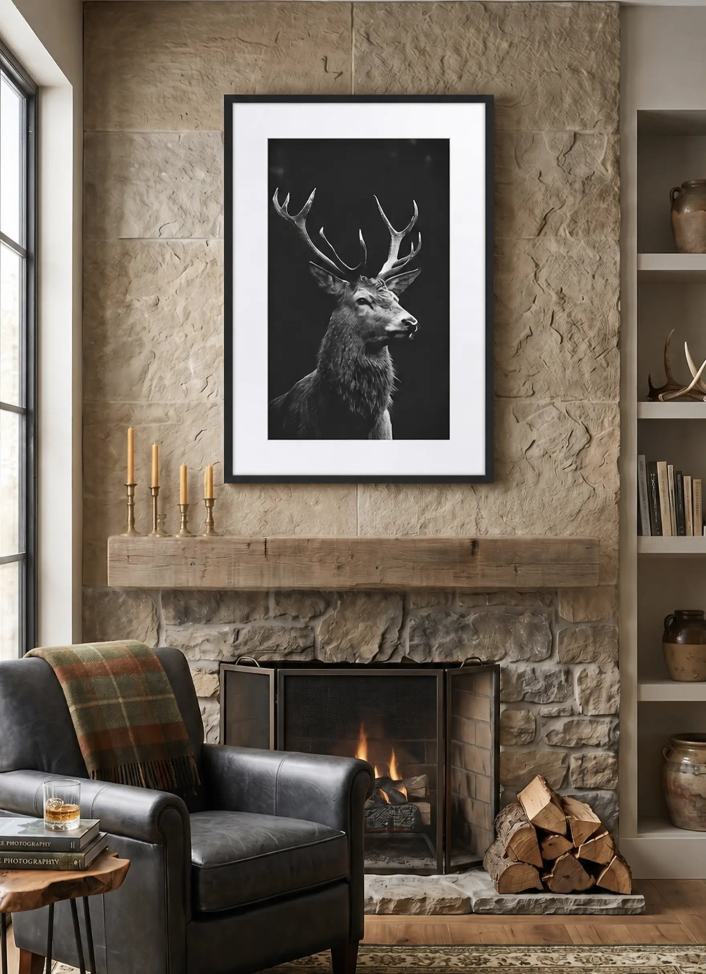Tableau Cerf Noir et Blanc Monochrome