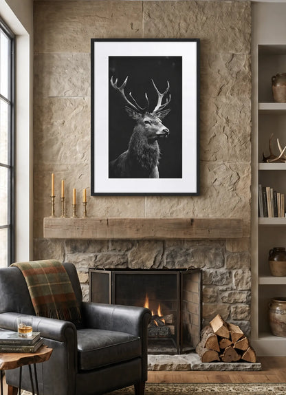 Tableau Cerf Noir et Blanc Monochrome