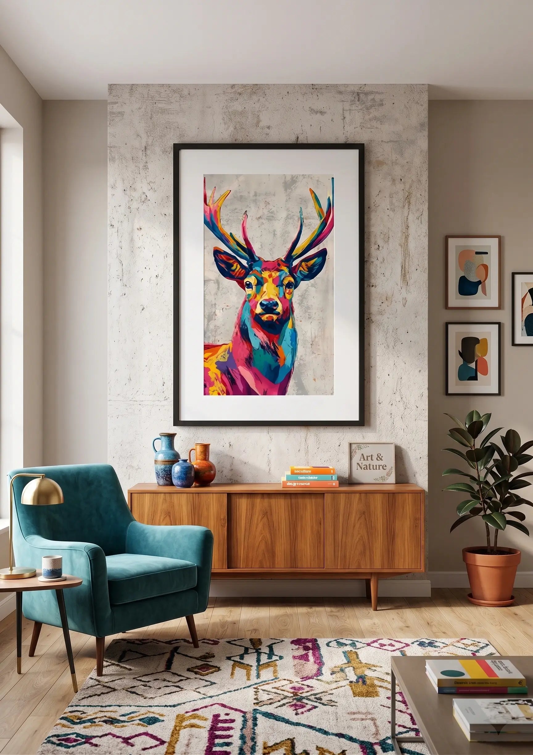 Tableau Cerf Pop Art Multicolore