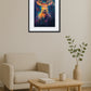 tableau cerf style néon aux couleurs vives dans un salon beige