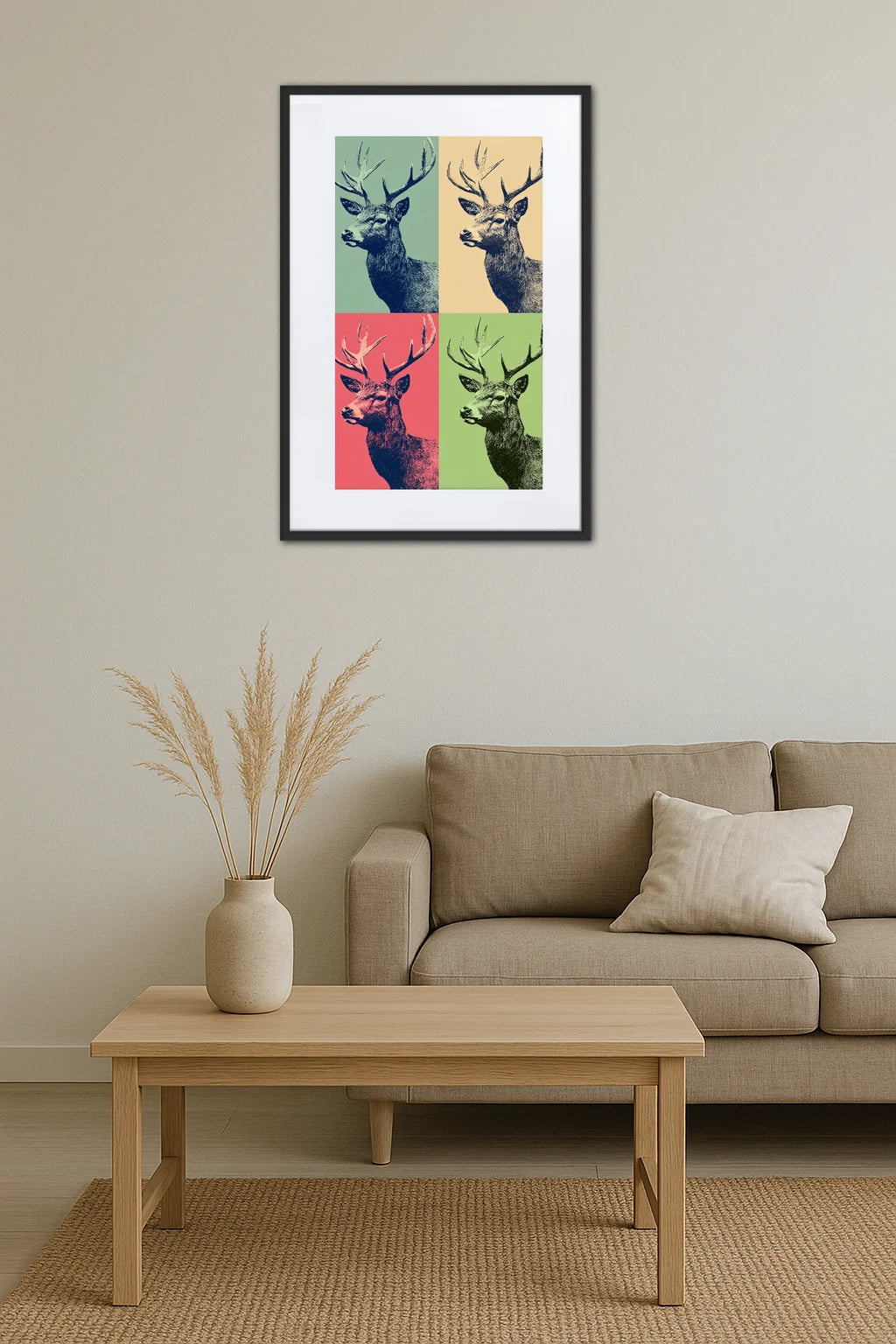 tableau cerf pop art avec effet répétition graphique
