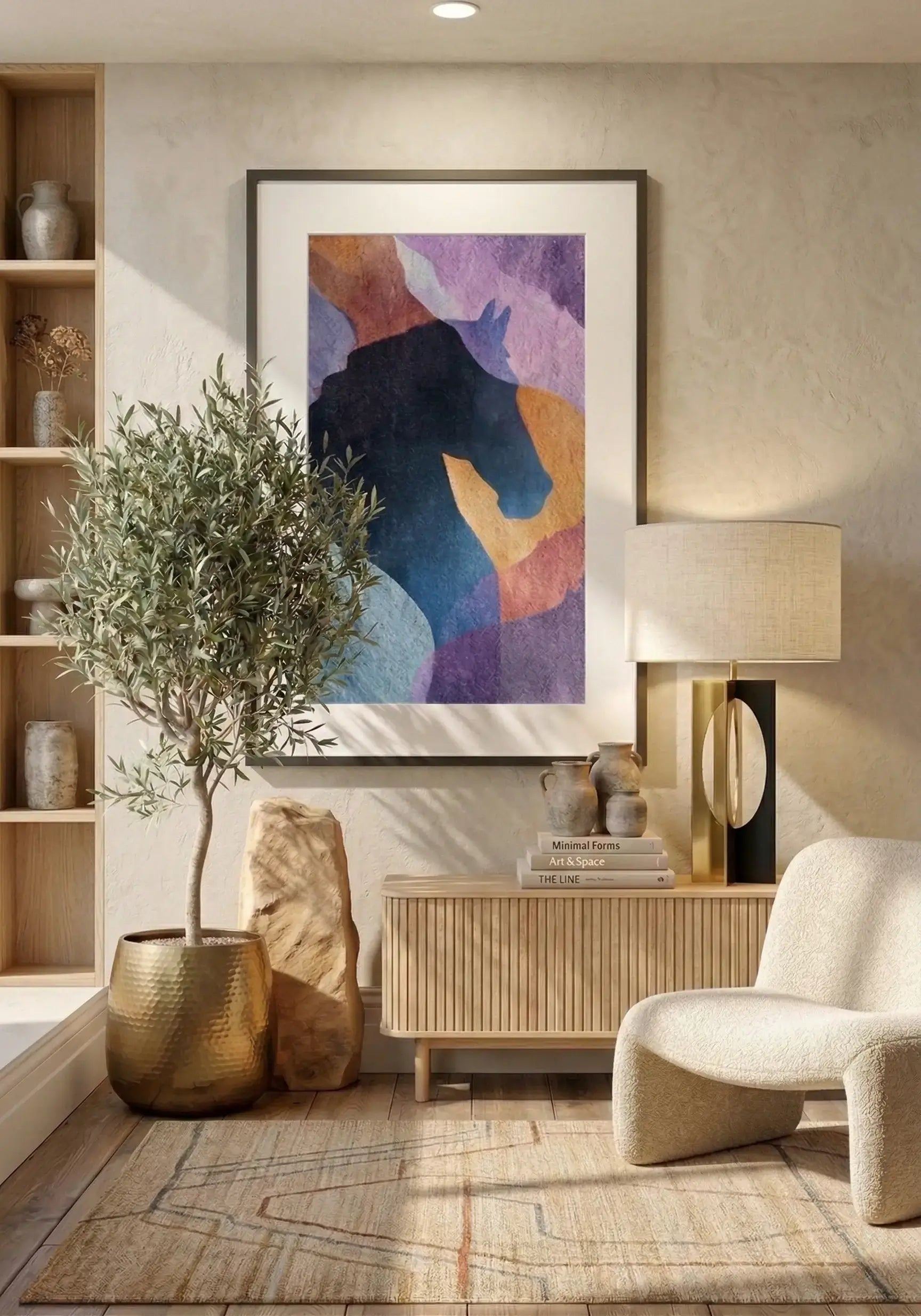 Tableau cheval abstrait aplat de couleur