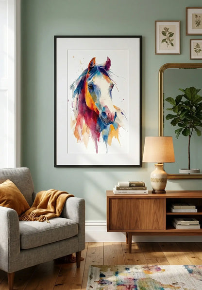 Tableau cheval abstrait aquarelle