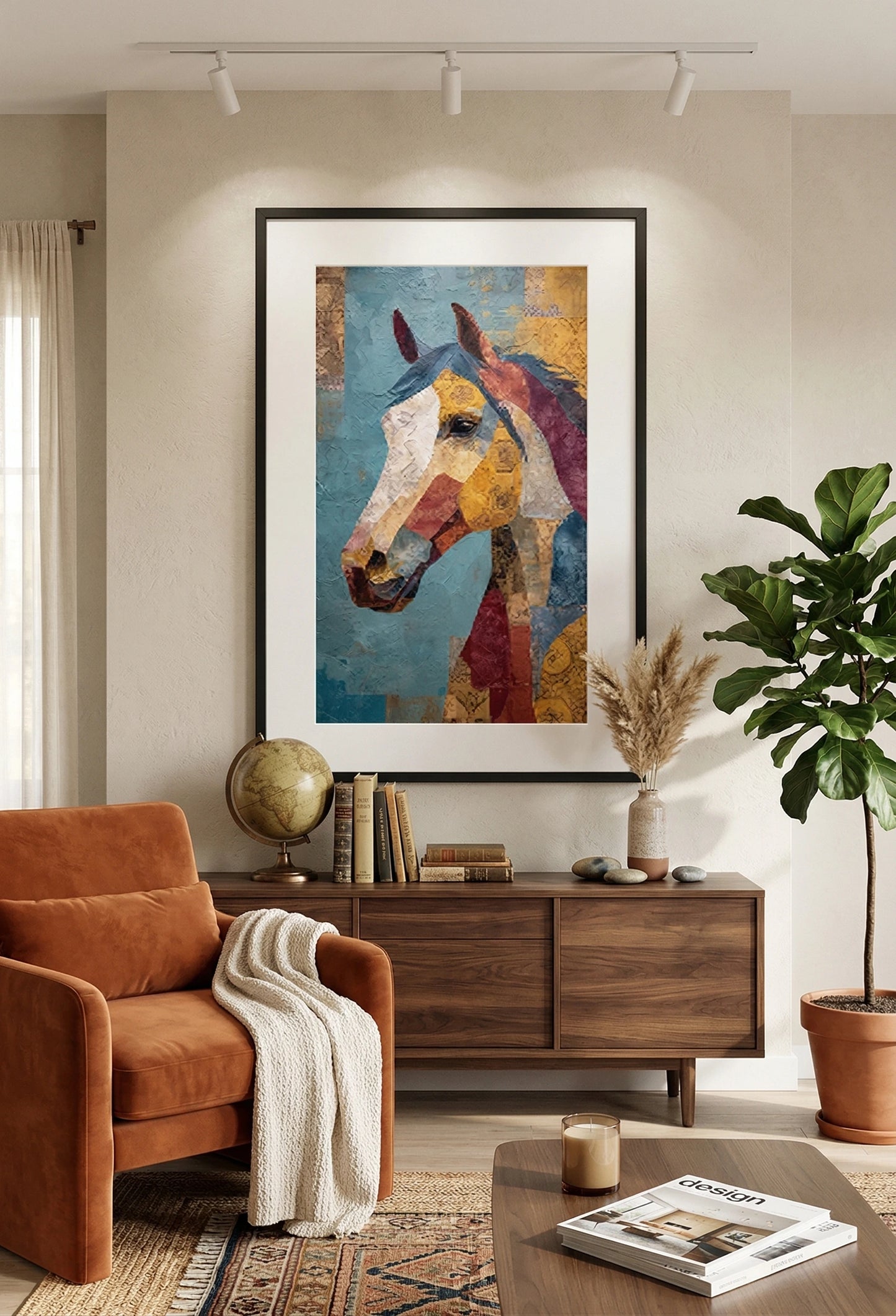 Tableau cheval abstrait collage