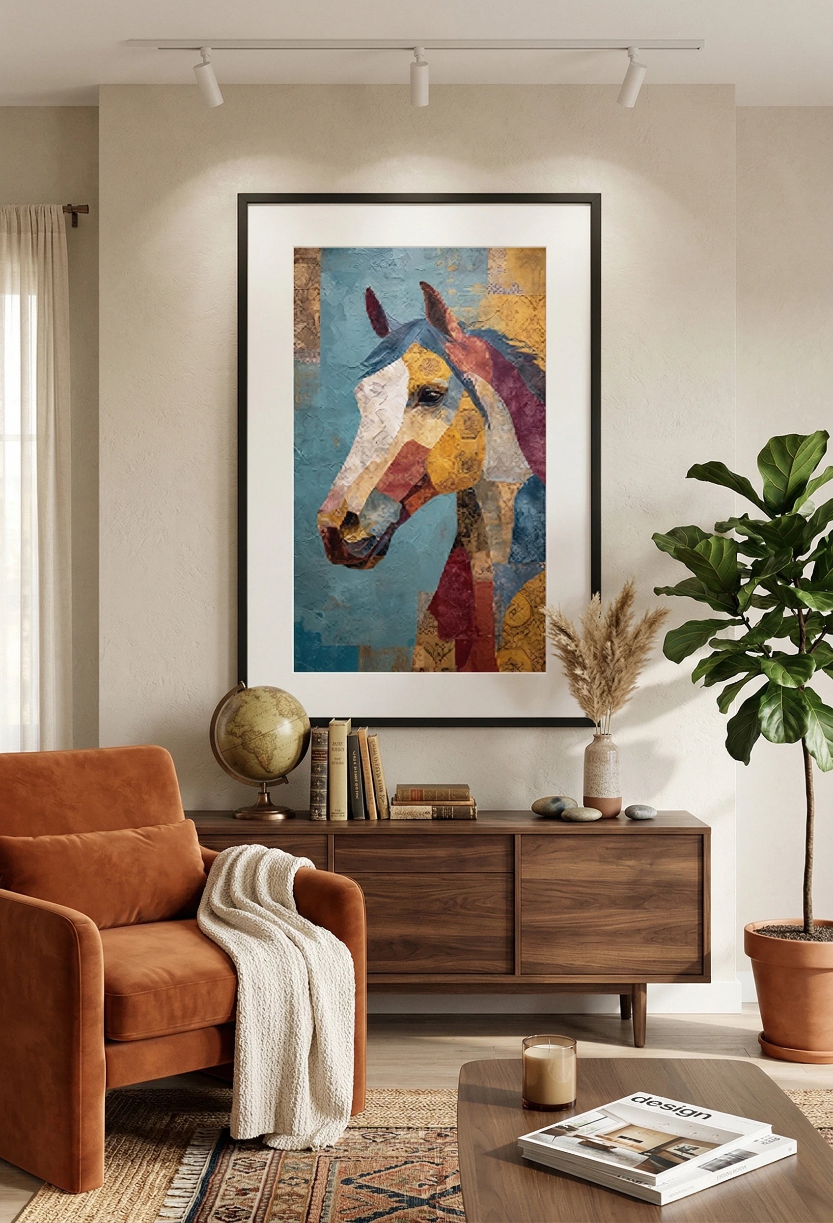 Tableau cheval abstrait collage