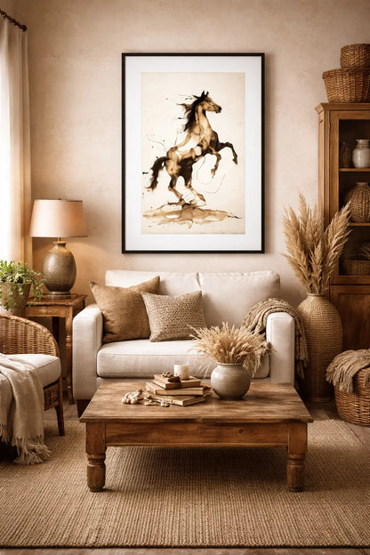 Tableau cheval abstrait encre