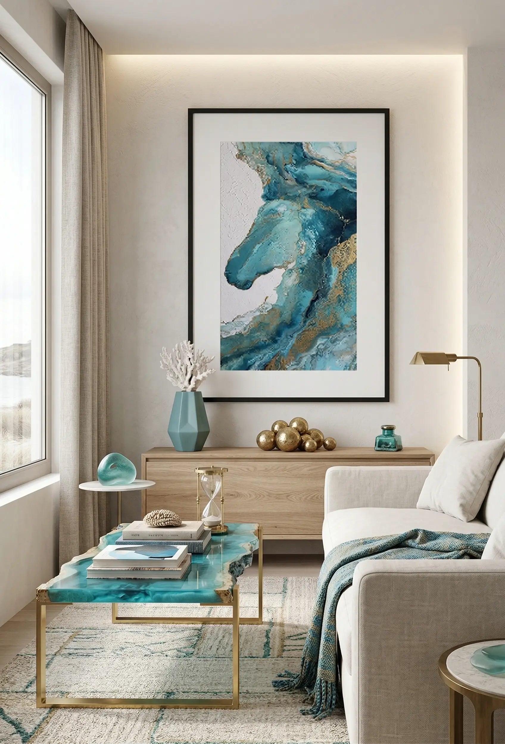 Tableau cheval abstrait fluide