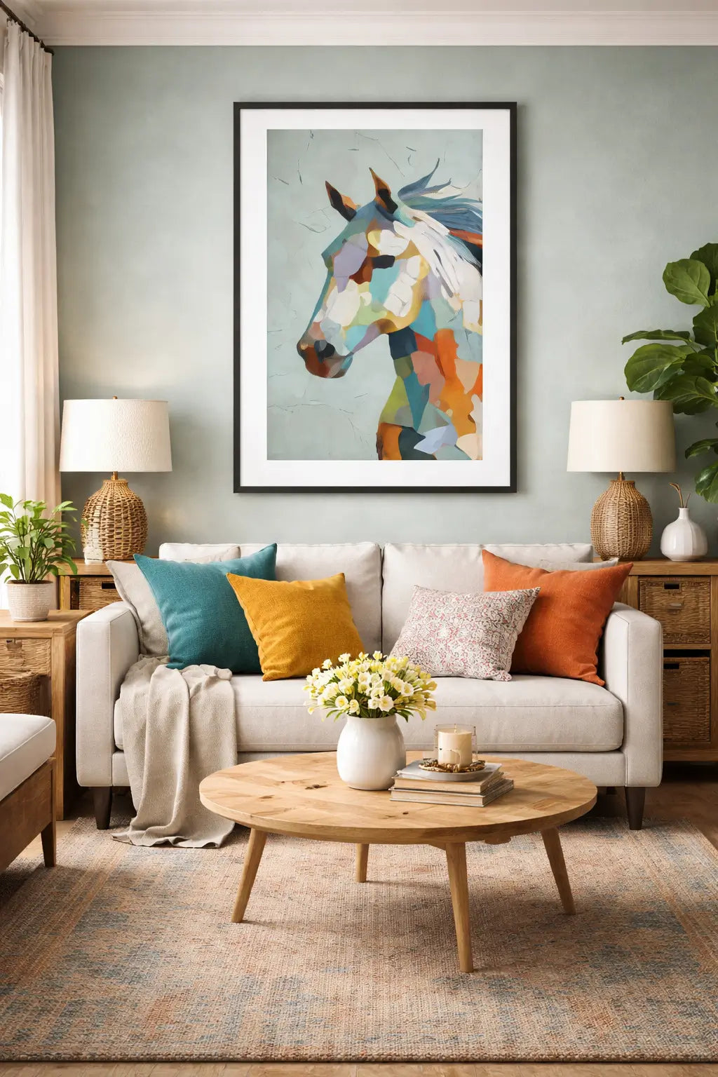Tableau cheval abstrait géométrique