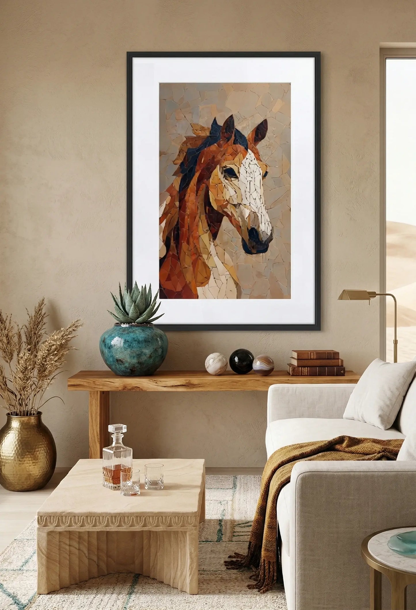 Tableau cheval abstrait mosaique