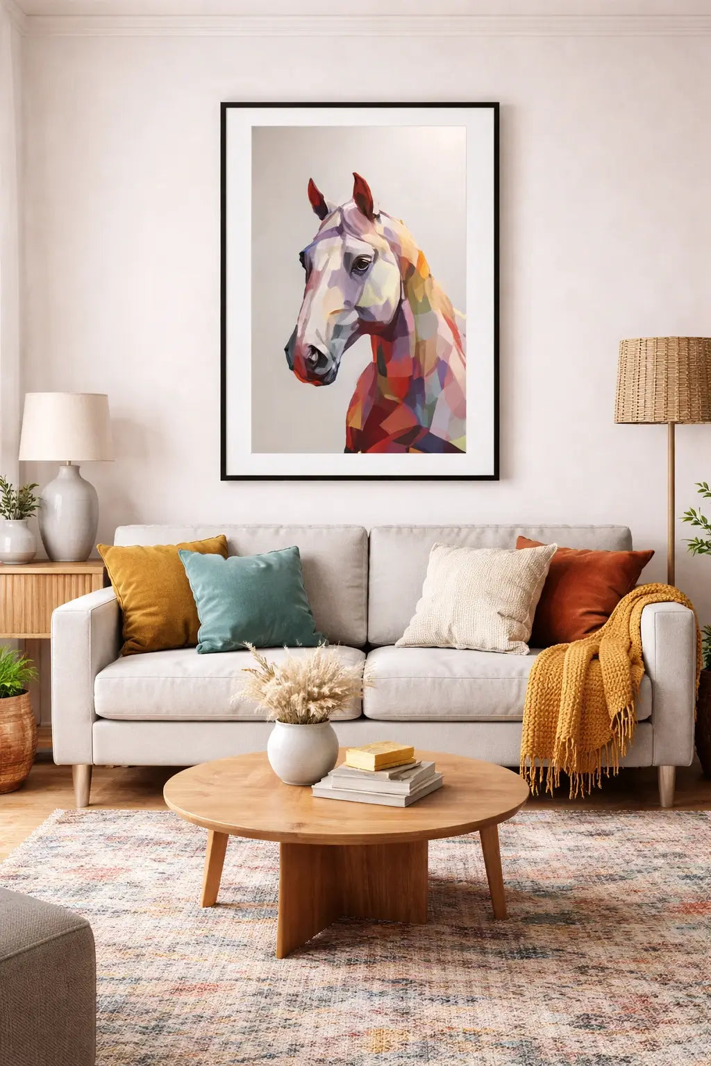 Tableau cheval abstrait pastel