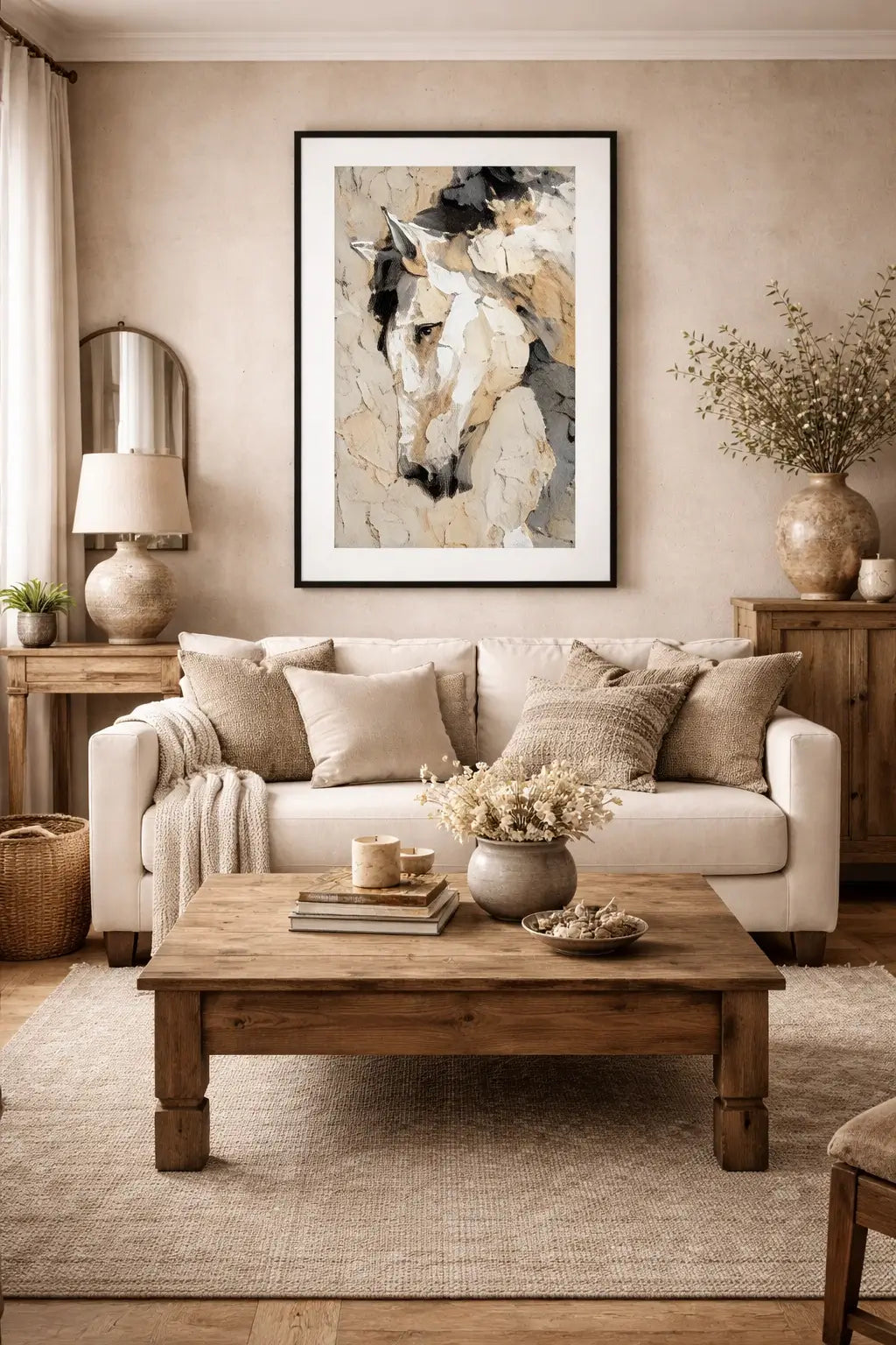 Tableau cheval abstrait peinture épaisse