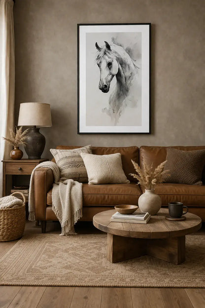 Tableau cheval aquarelle monochrome