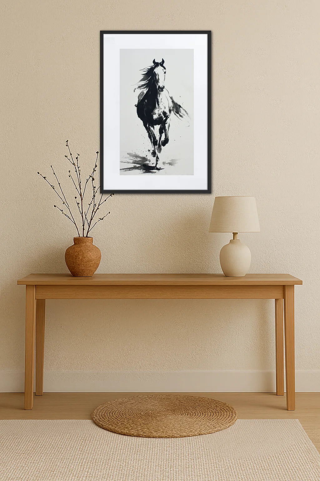 Tableau cheval encre de chine