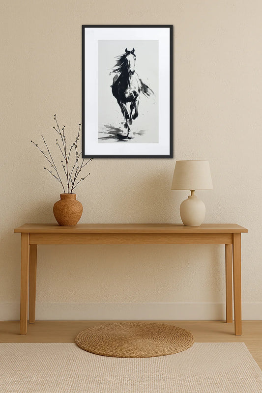 Tableau cheval encre de chine