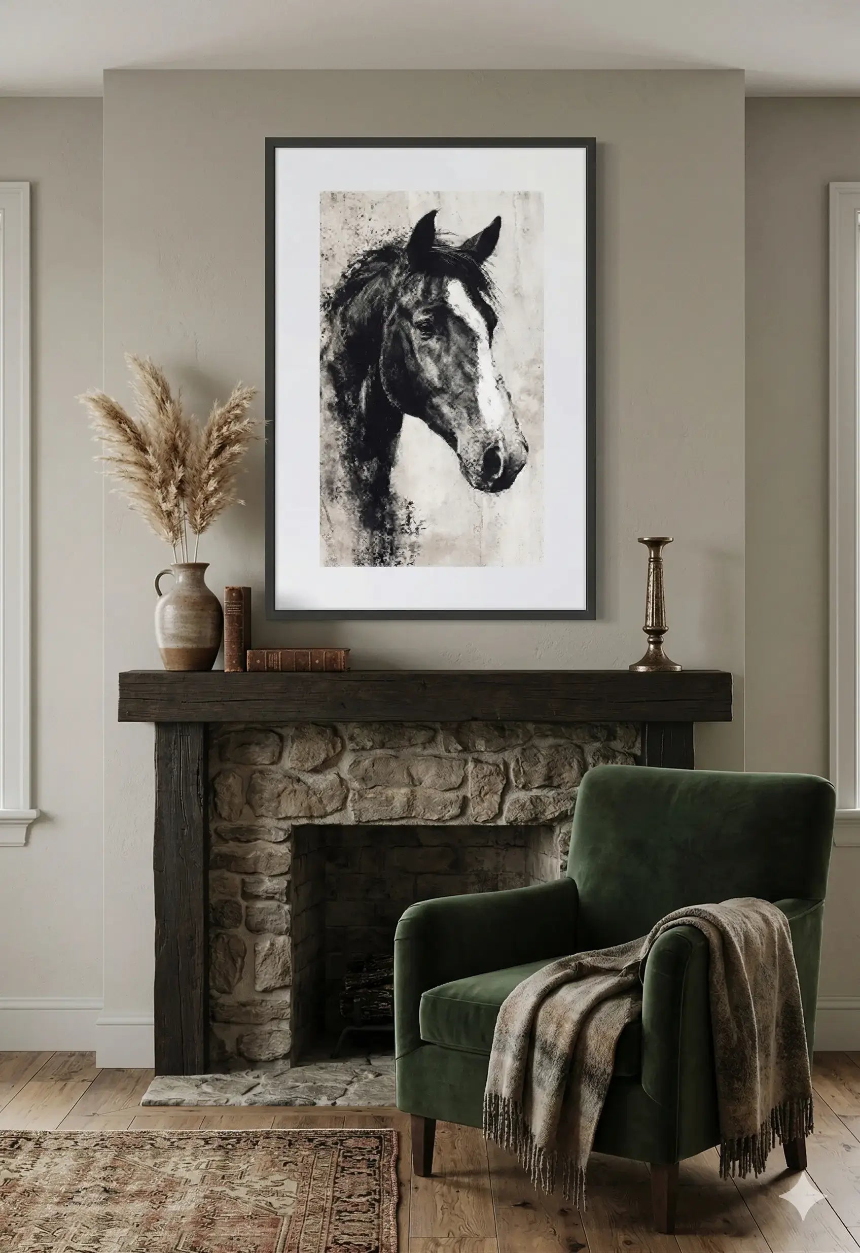 Tableau Cheval Fusain Noir et Blanc