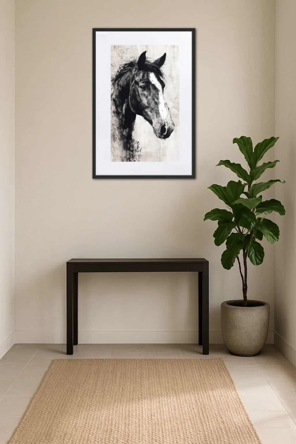 Tableau cheval fusain