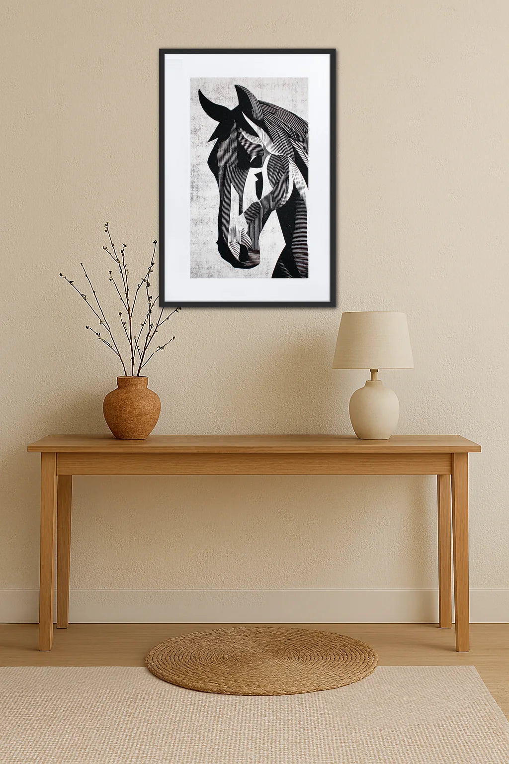 Tableau cheval linogravure