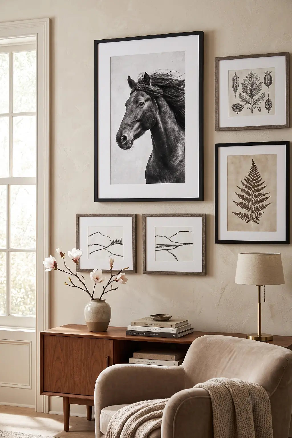 Tableau Cheval Noir et Blanc Crinière