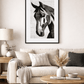 Tableau cheval noir et blanc linogravure