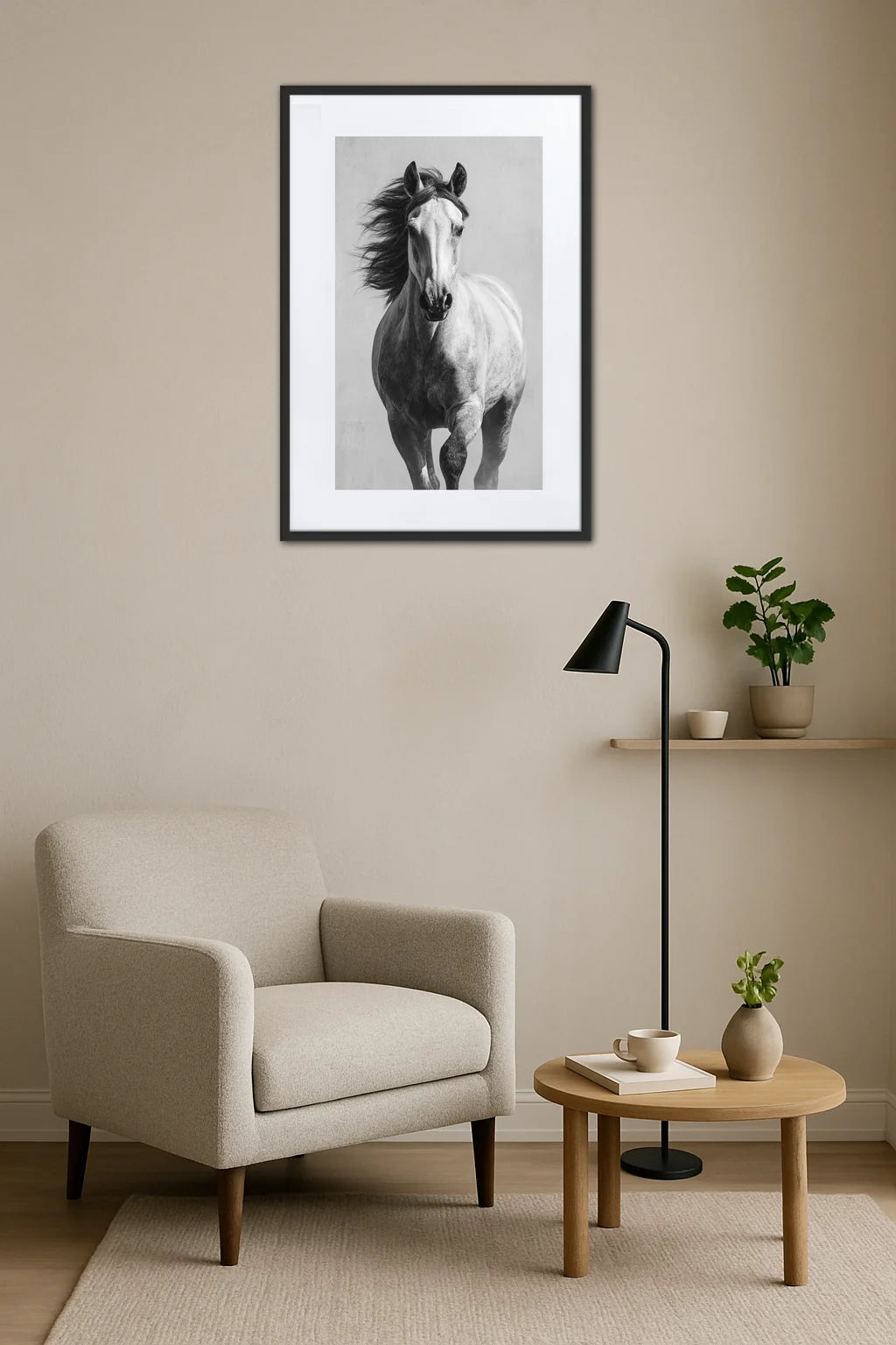 Tableau Cheval Noir et Blanc Mouvement