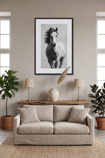 Tableau Cheval Noir et Blanc Mouvement
