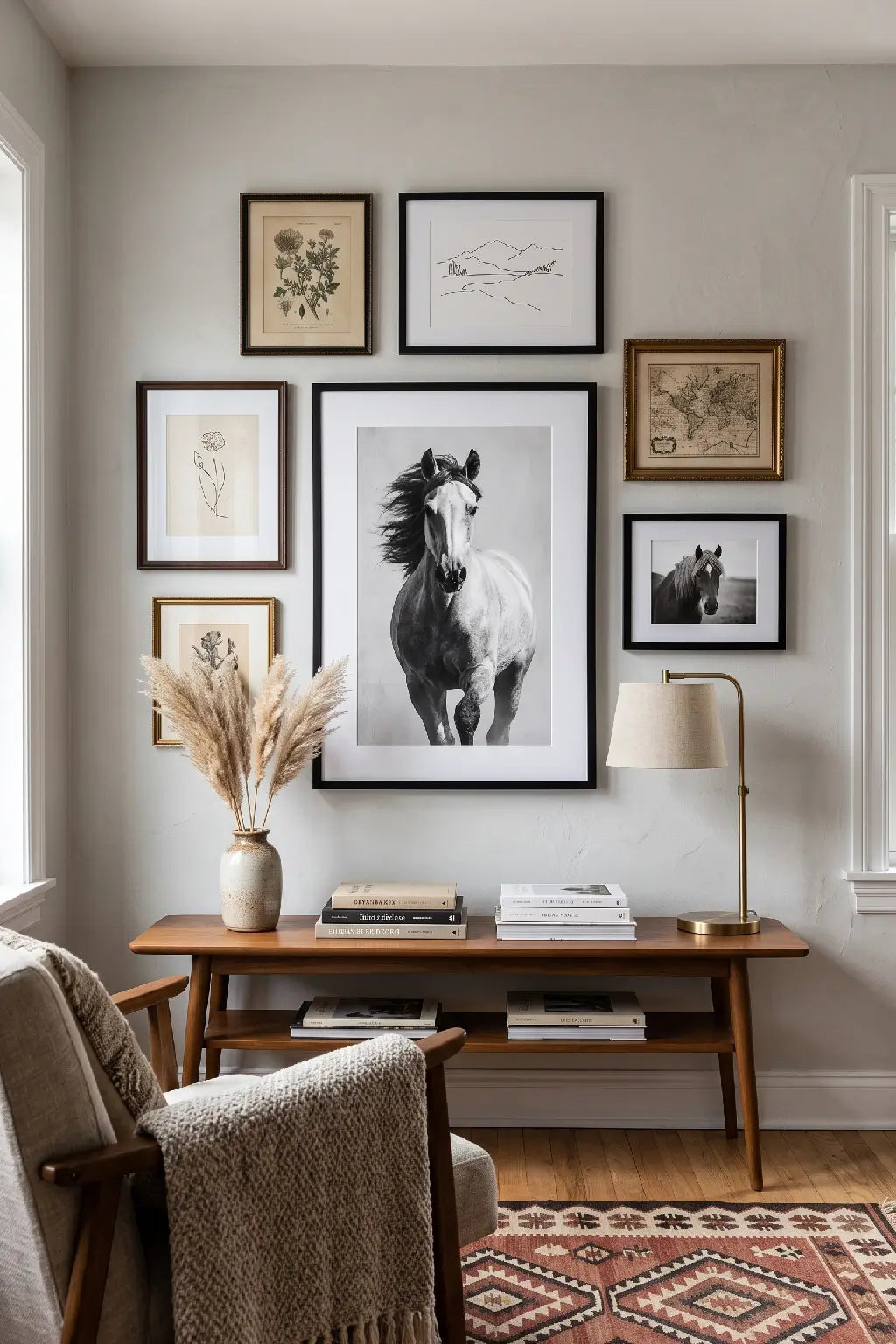 Tableau cheval noir et blanc mouvement