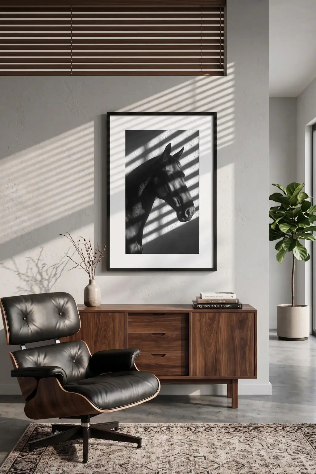 Tableau cheval noir et blanc ombre