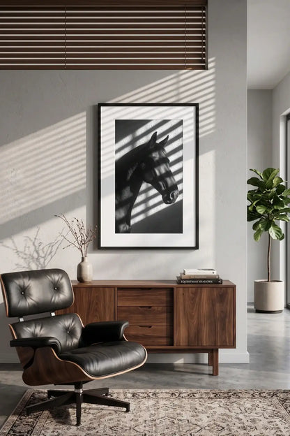 Tableau cheval noir et blanc ombre