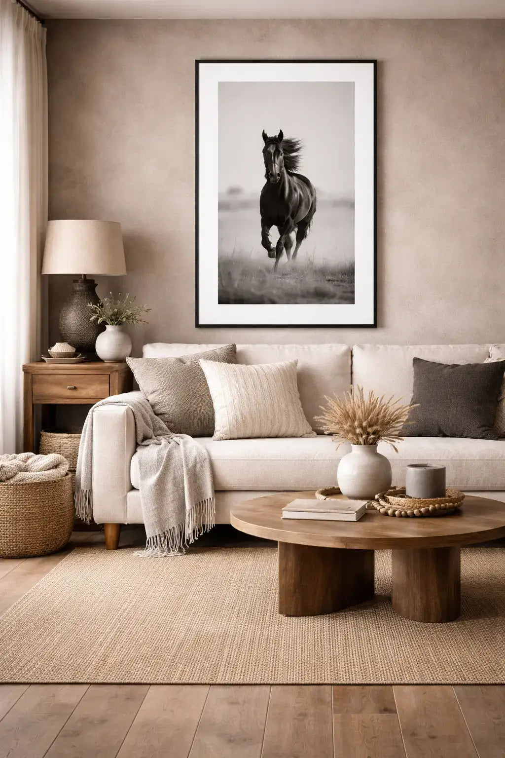 Tableau cheval noir et blanc photographie