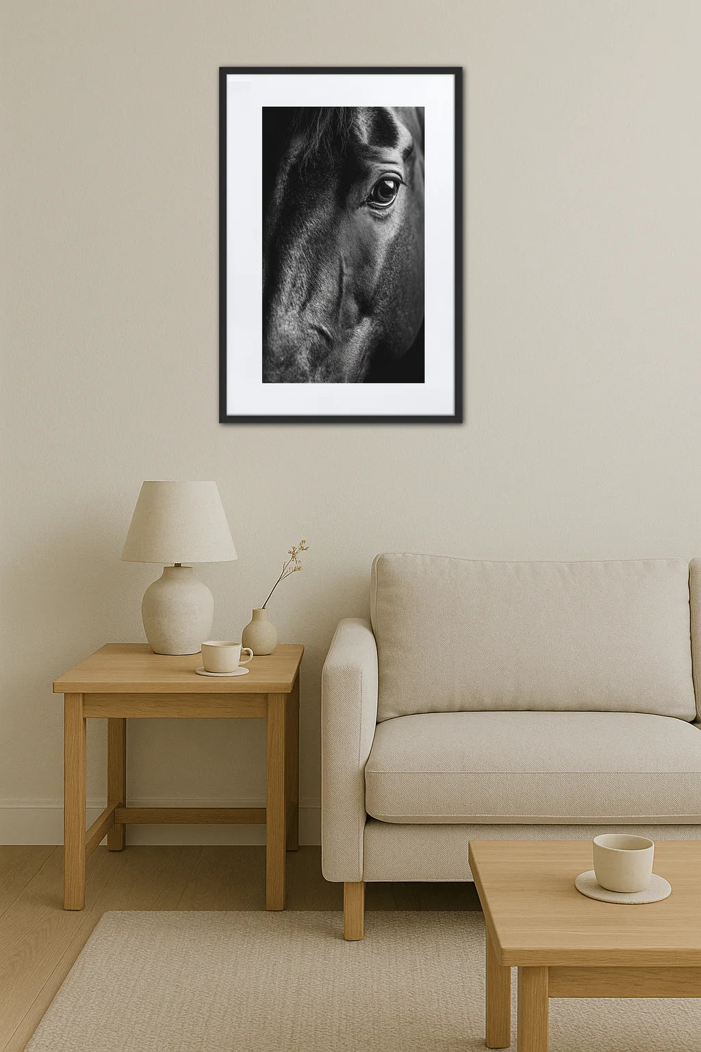 Tableau Cheval Noir et Blanc Regard