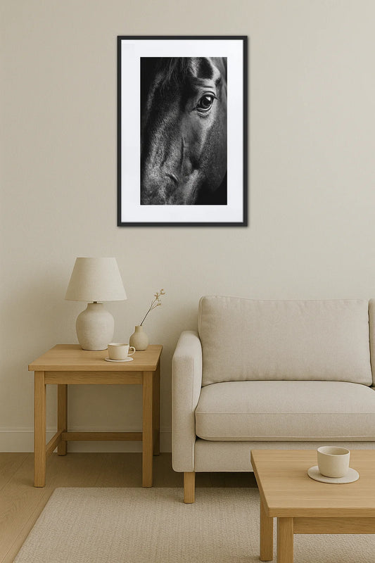 Tableau Cheval Noir et Blanc Regard