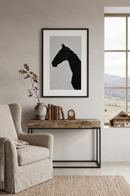 Tableau cheval noir et blanc silhouette