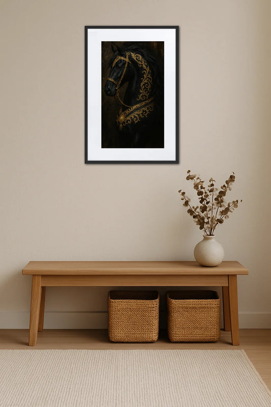 Tableau Cheval Noir Et Or